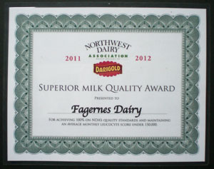 Superior Quality Milk award